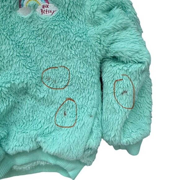 Betsey Johnson Teal Faux Fur DREAM Hoodie and Unicorn Rainbow Leggings Small - Picture 6 of 11